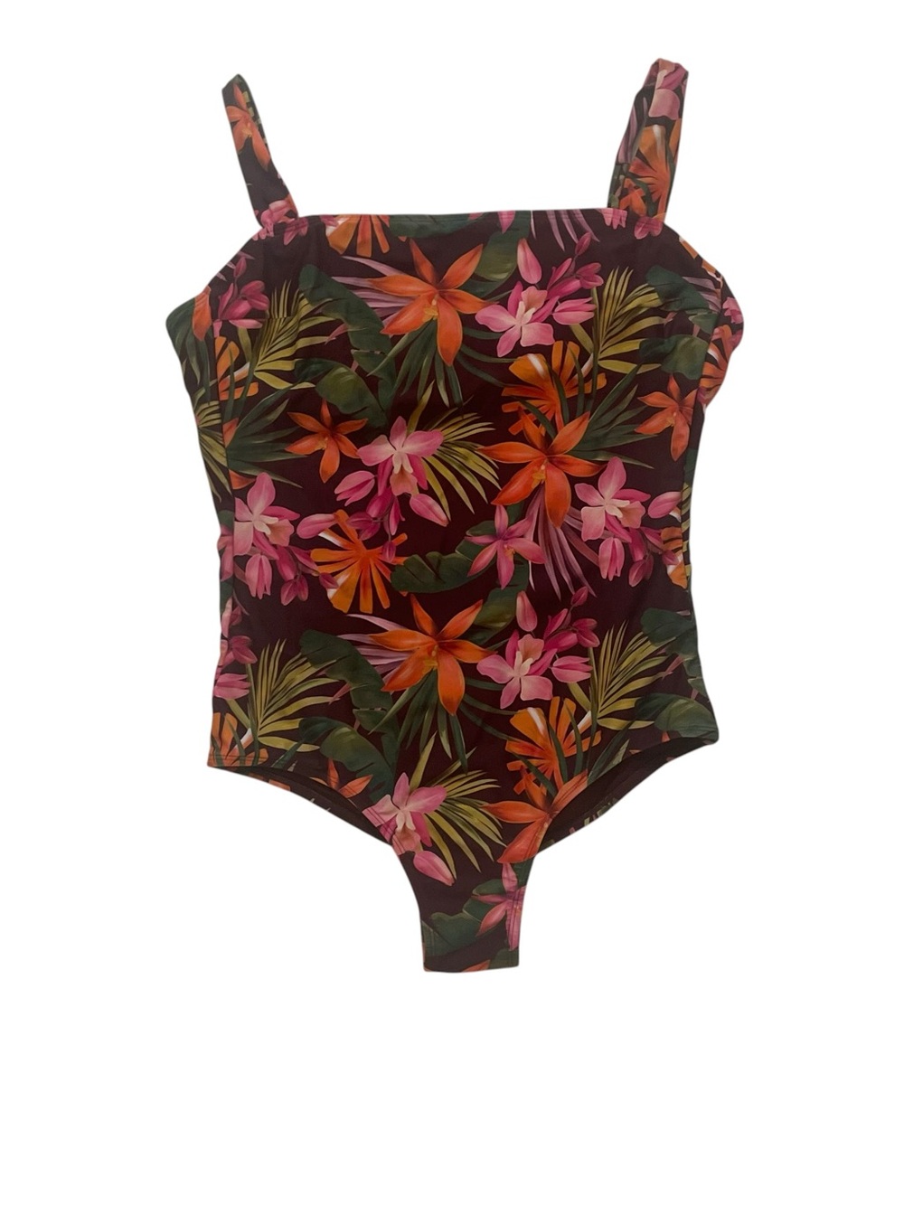 Shade & Shore Burgundy, Pink & Orange Floral One-Piece Swimsuit sz L